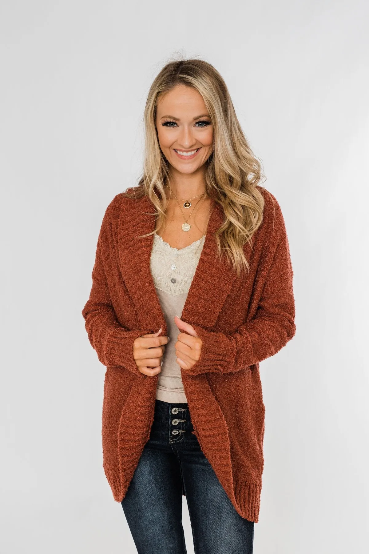 Loving My Life Thick Knit Cardigan- Rust