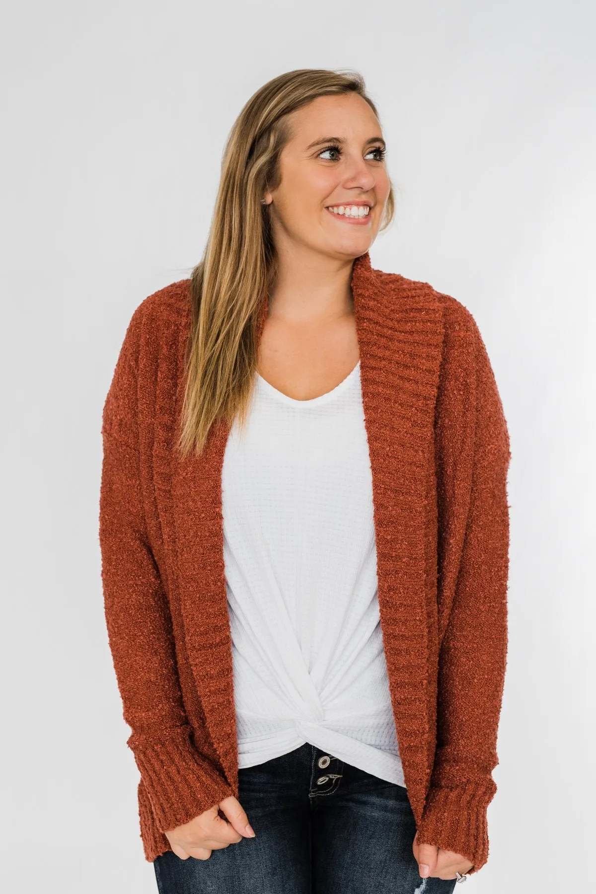 Loving My Life Thick Knit Cardigan- Rust