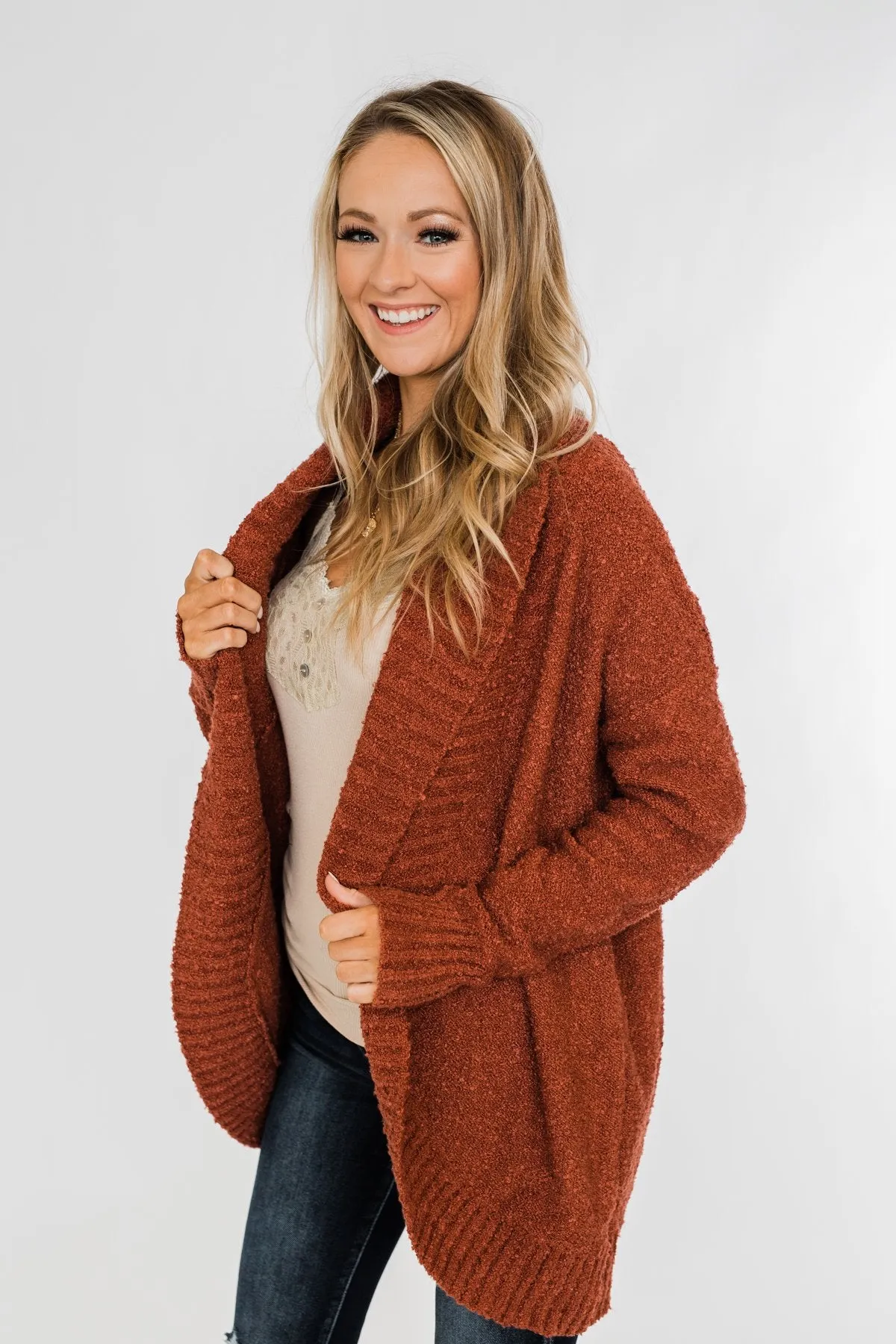 Loving My Life Thick Knit Cardigan- Rust