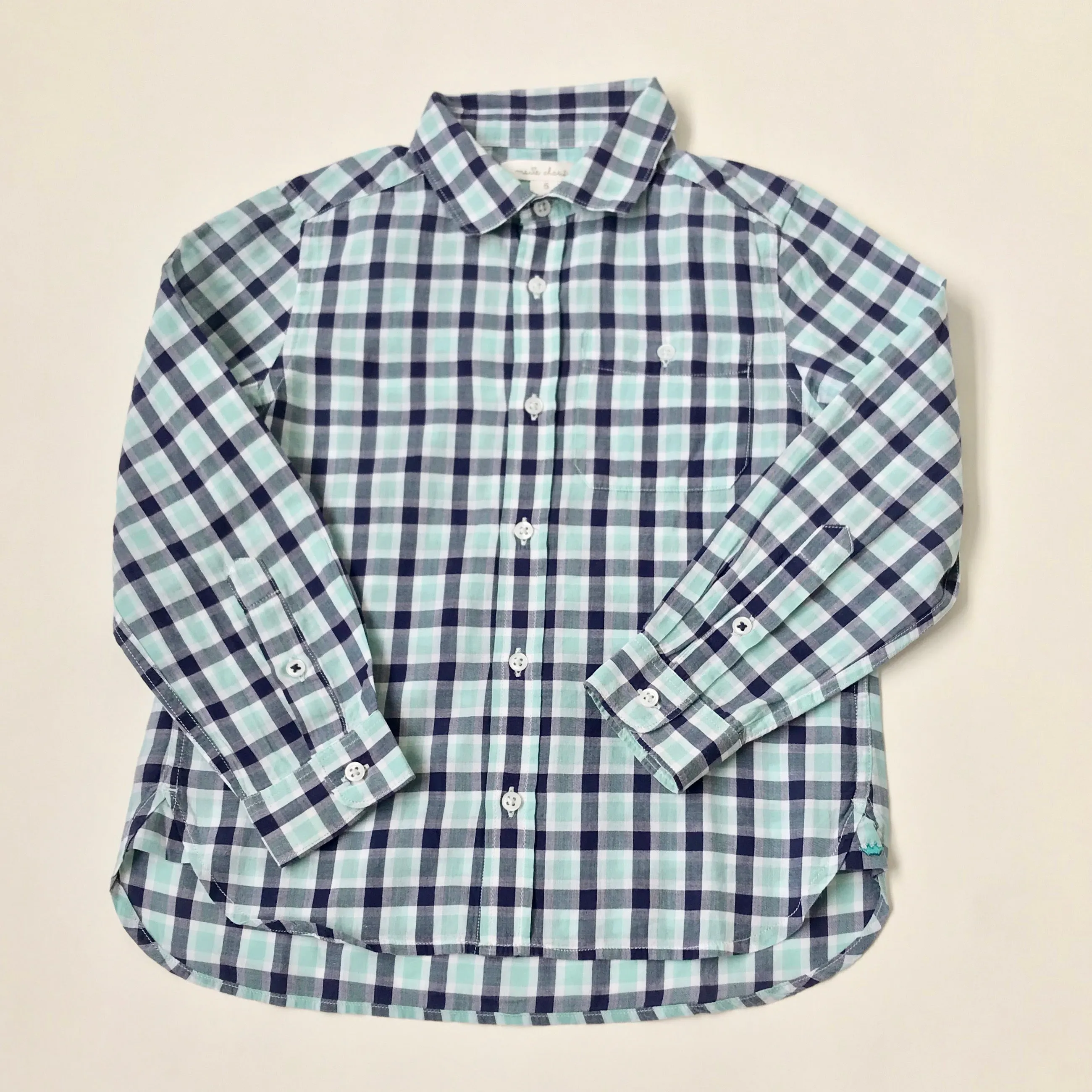 Marie-Chantal Navy And Teal Check Cotton Shirt: 5 & 12 Years