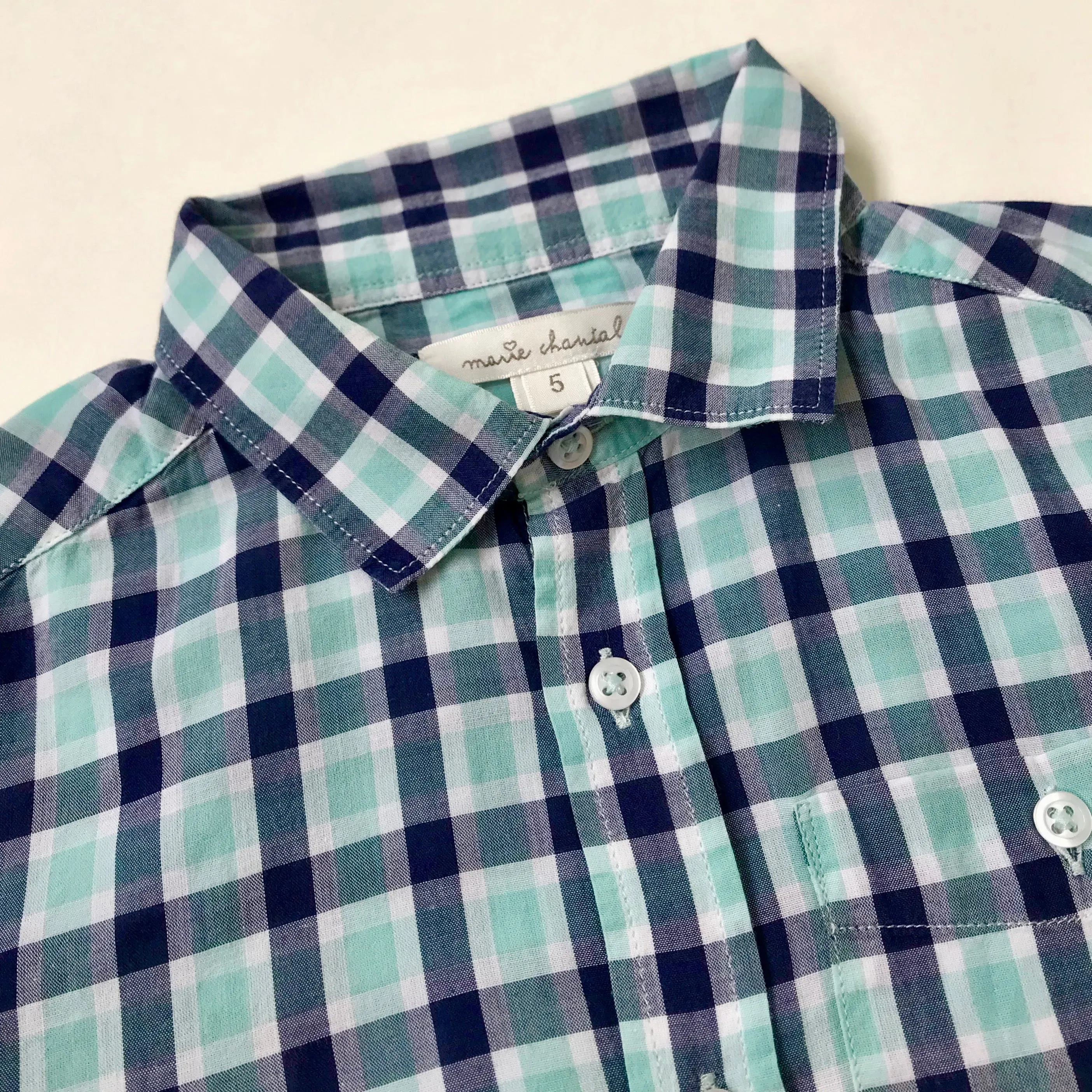 Marie-Chantal Navy And Teal Check Cotton Shirt: 5 & 12 Years