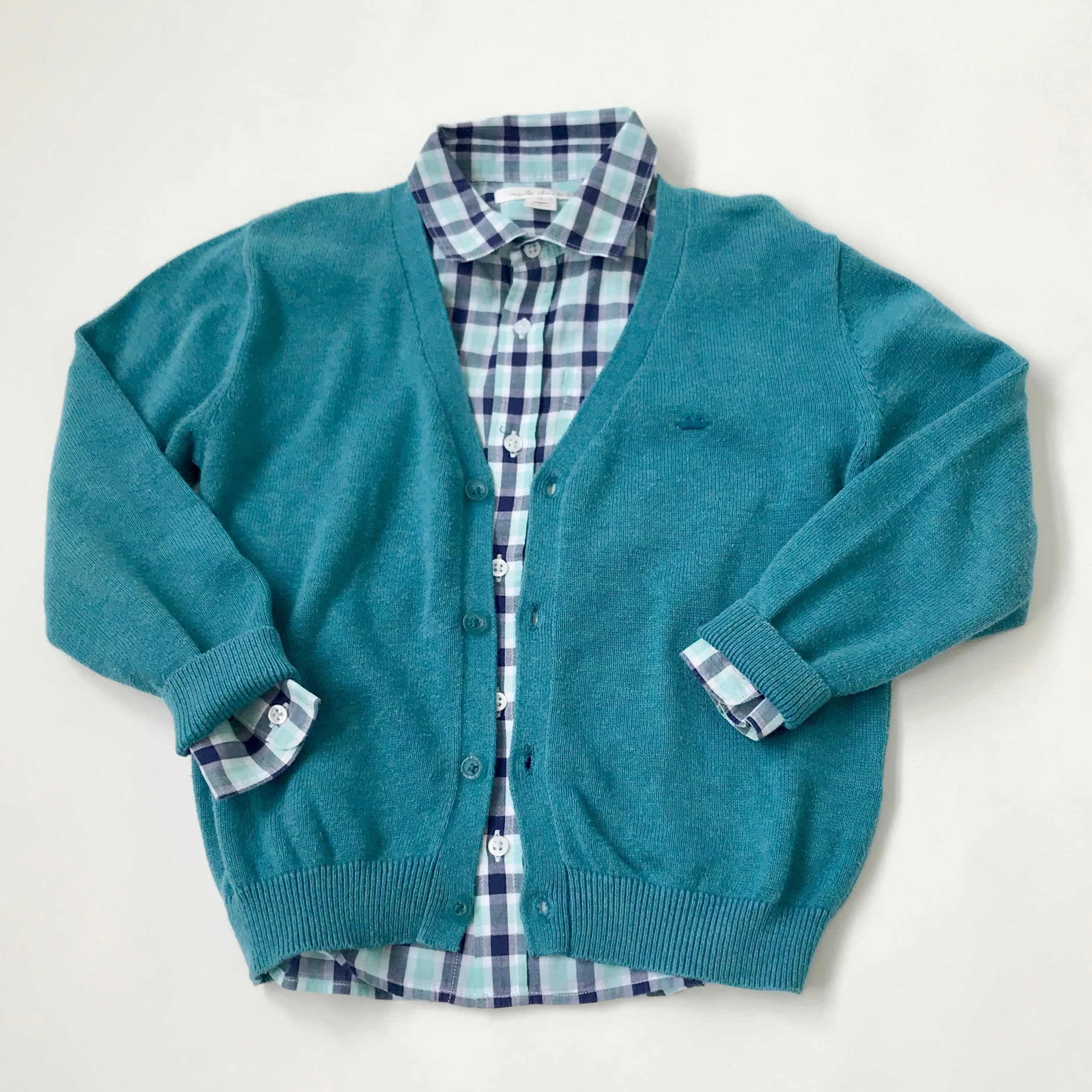 Marie-Chantal Navy And Teal Check Cotton Shirt: 5 & 12 Years