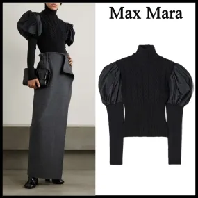 MaxMara  |Casual Style Wool Long Sleeves Plain Elegant Style