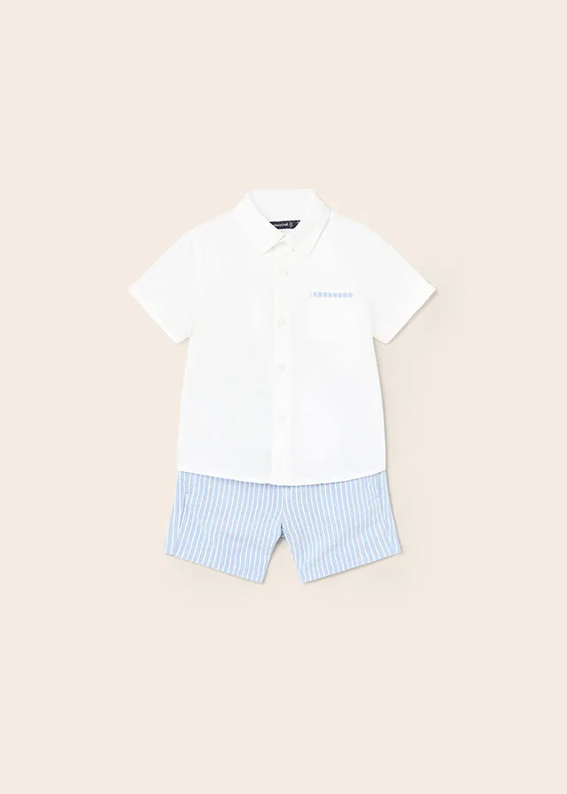 Mayoral dressy linen short set for baby boy - Lightblue