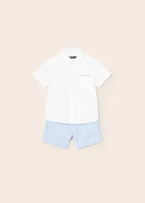 Mayoral dressy linen short set for baby boy - Lightblue