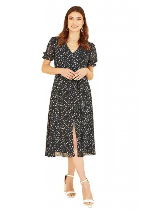 Mela London Black Animal Print Midi Tea Dress