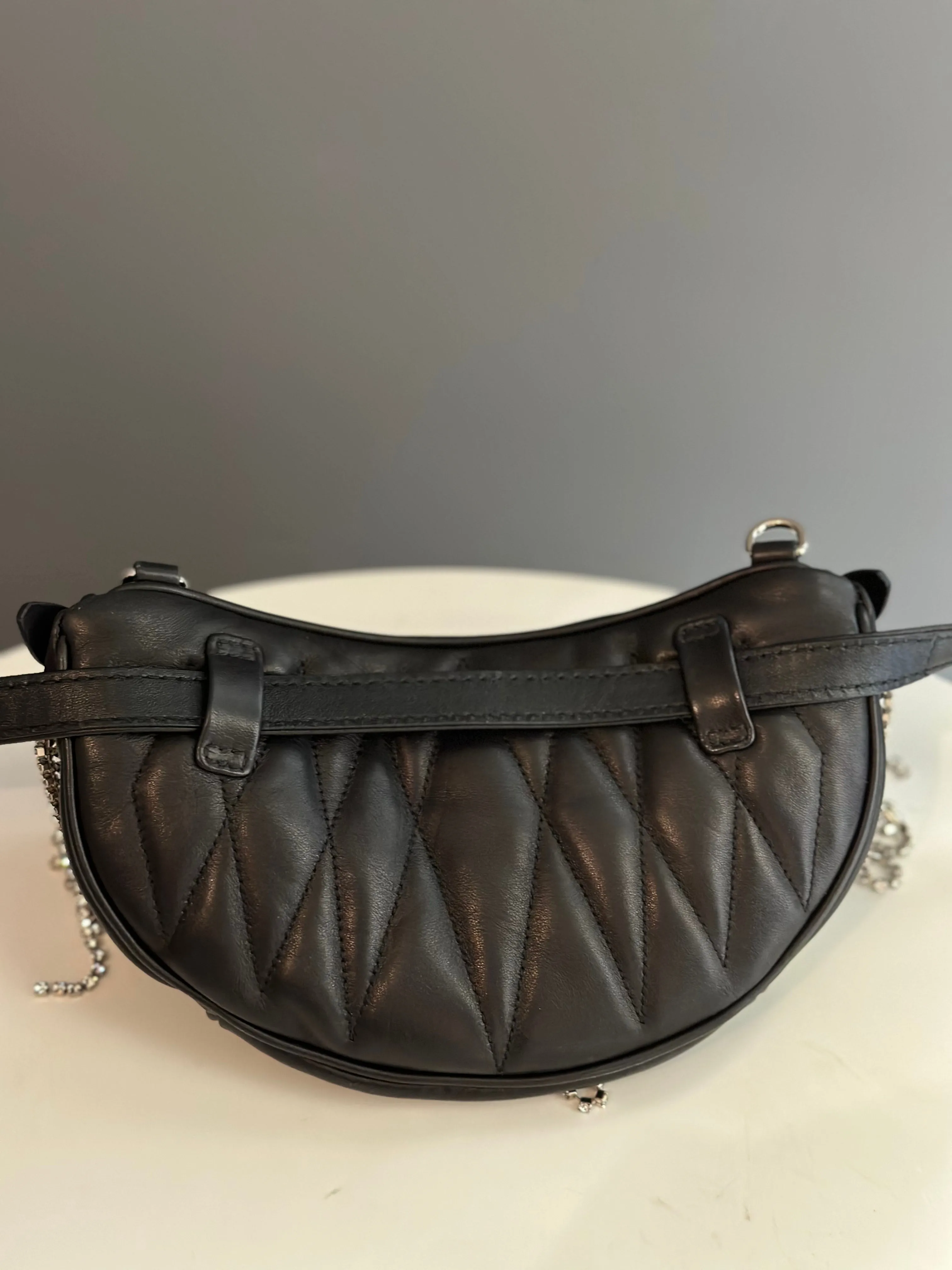 MIU MIU - Black Crystal Fringes Fanny Pack bag