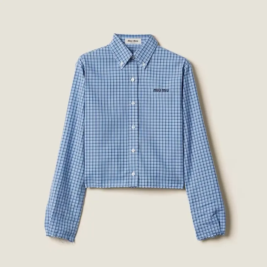 MiuMiu  |Other Plaid Patterns Casual Style Long Sleeves Short Sleeves