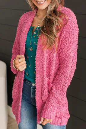 Movie Date Popcorn Knit Cardigan- Bright Pink