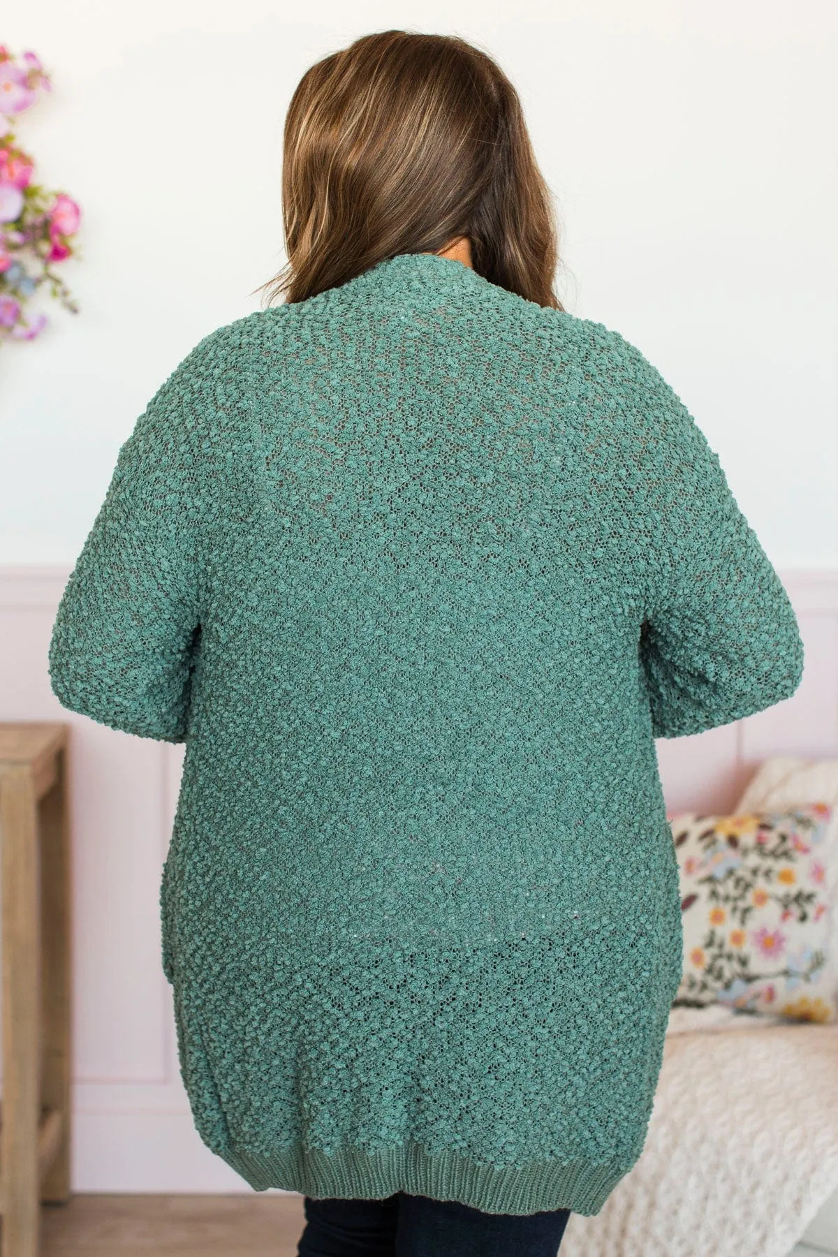 Movie Date Popcorn Knit Cardigan- Dark Sage