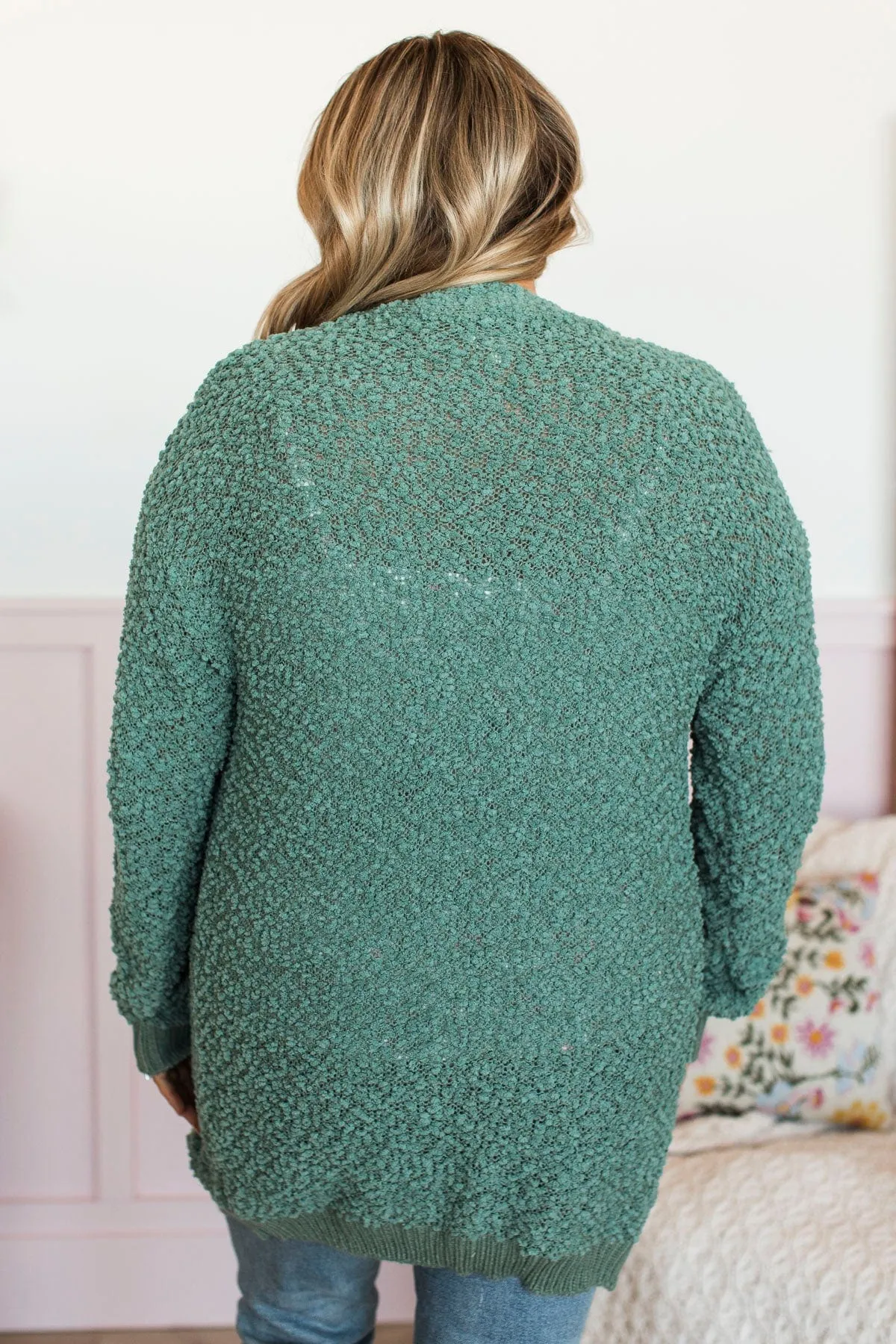 Movie Date Popcorn Knit Cardigan- Dark Sage