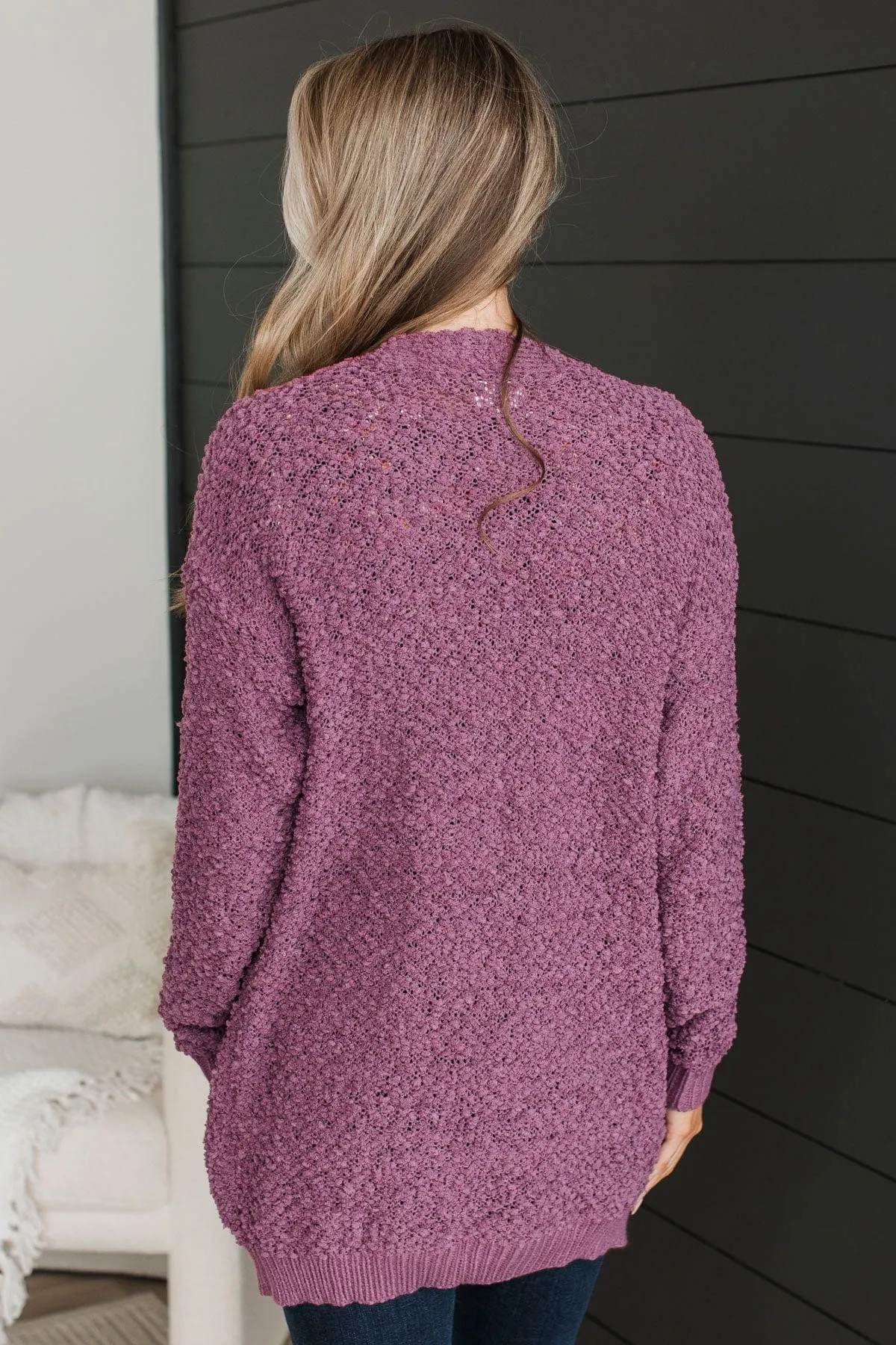 Movie Date Popcorn Knit Cardigan- Dusty Purple