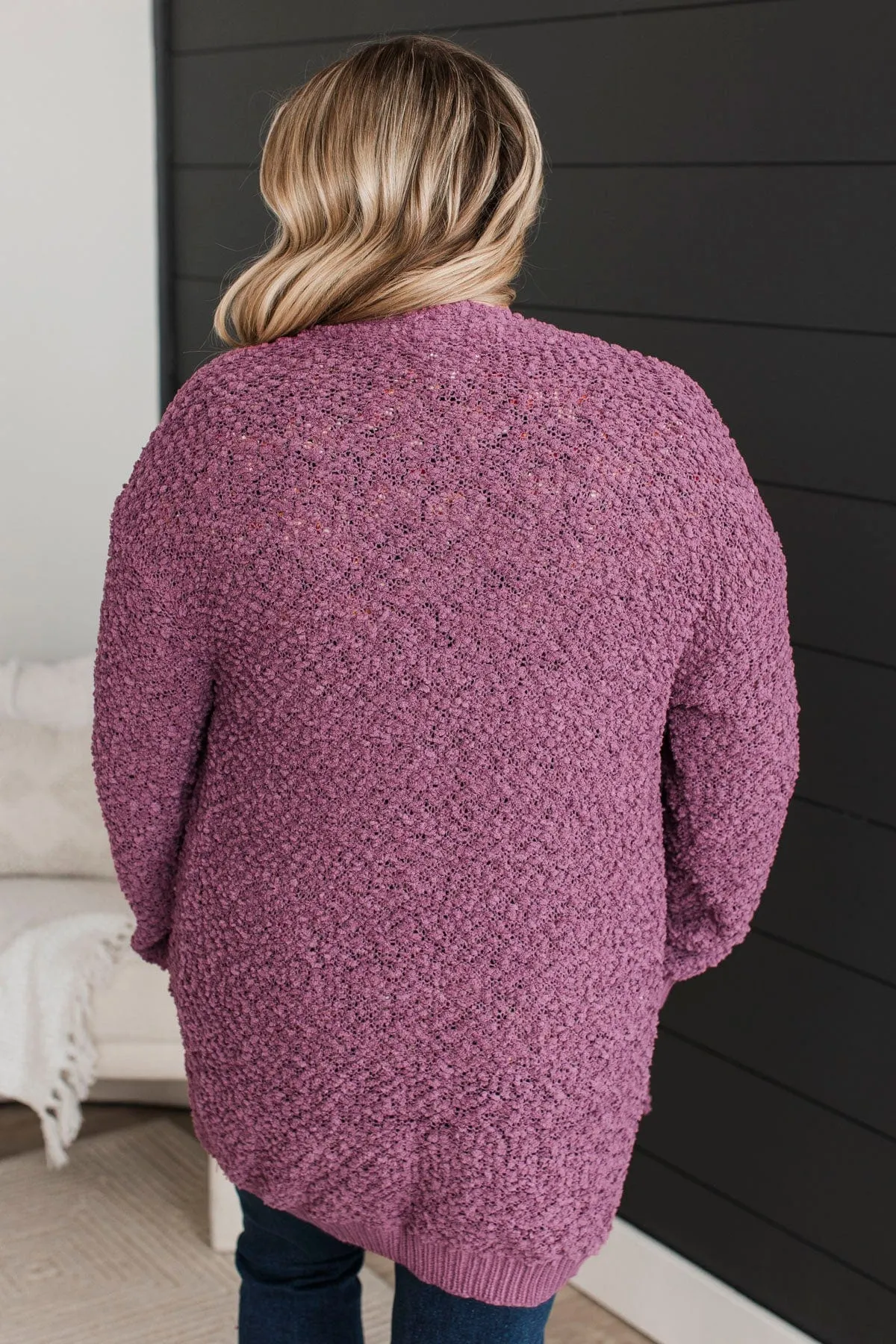 Movie Date Popcorn Knit Cardigan- Dusty Purple