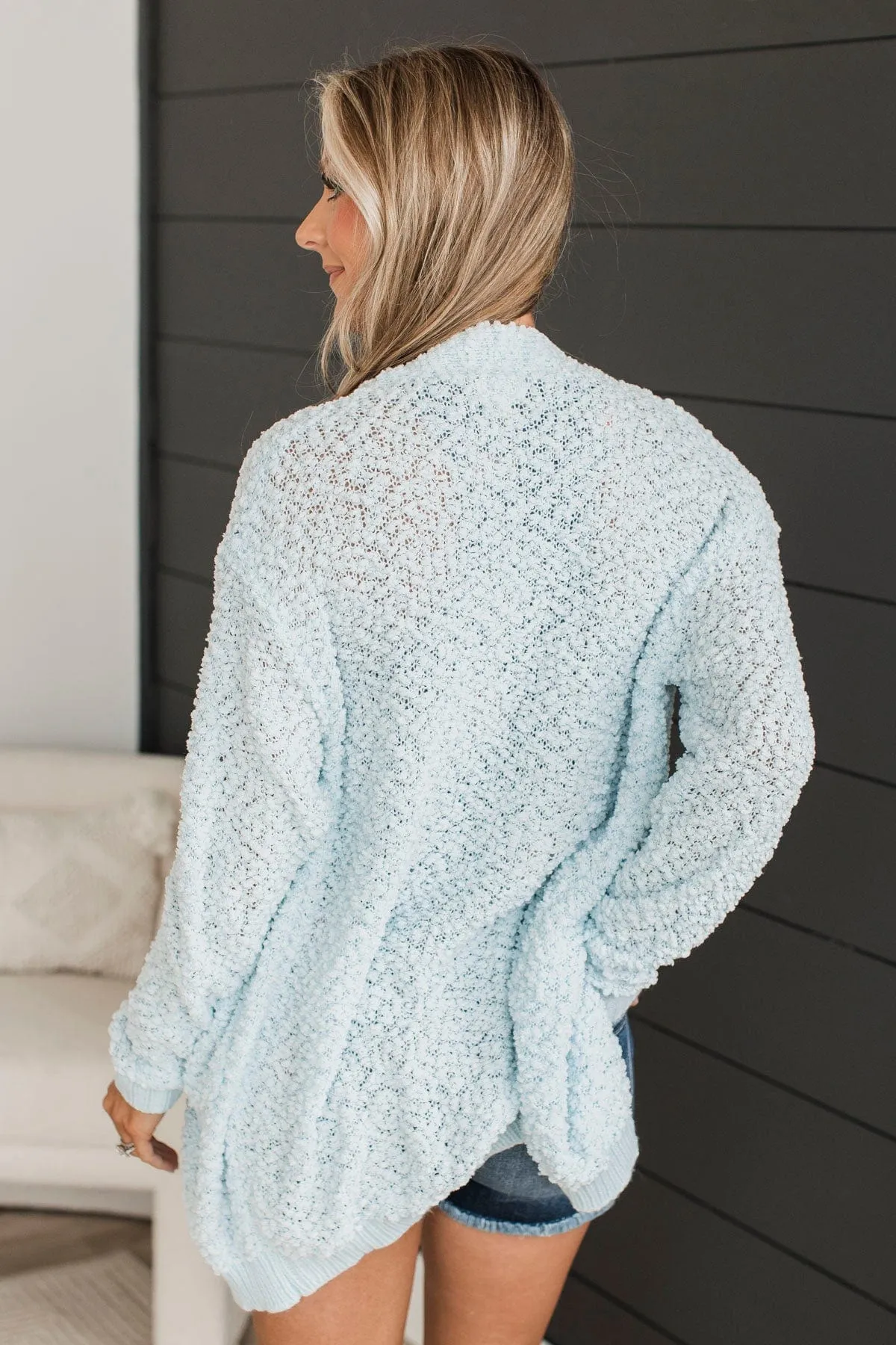 Movie Date Popcorn Knit Cardigan- Light Blue