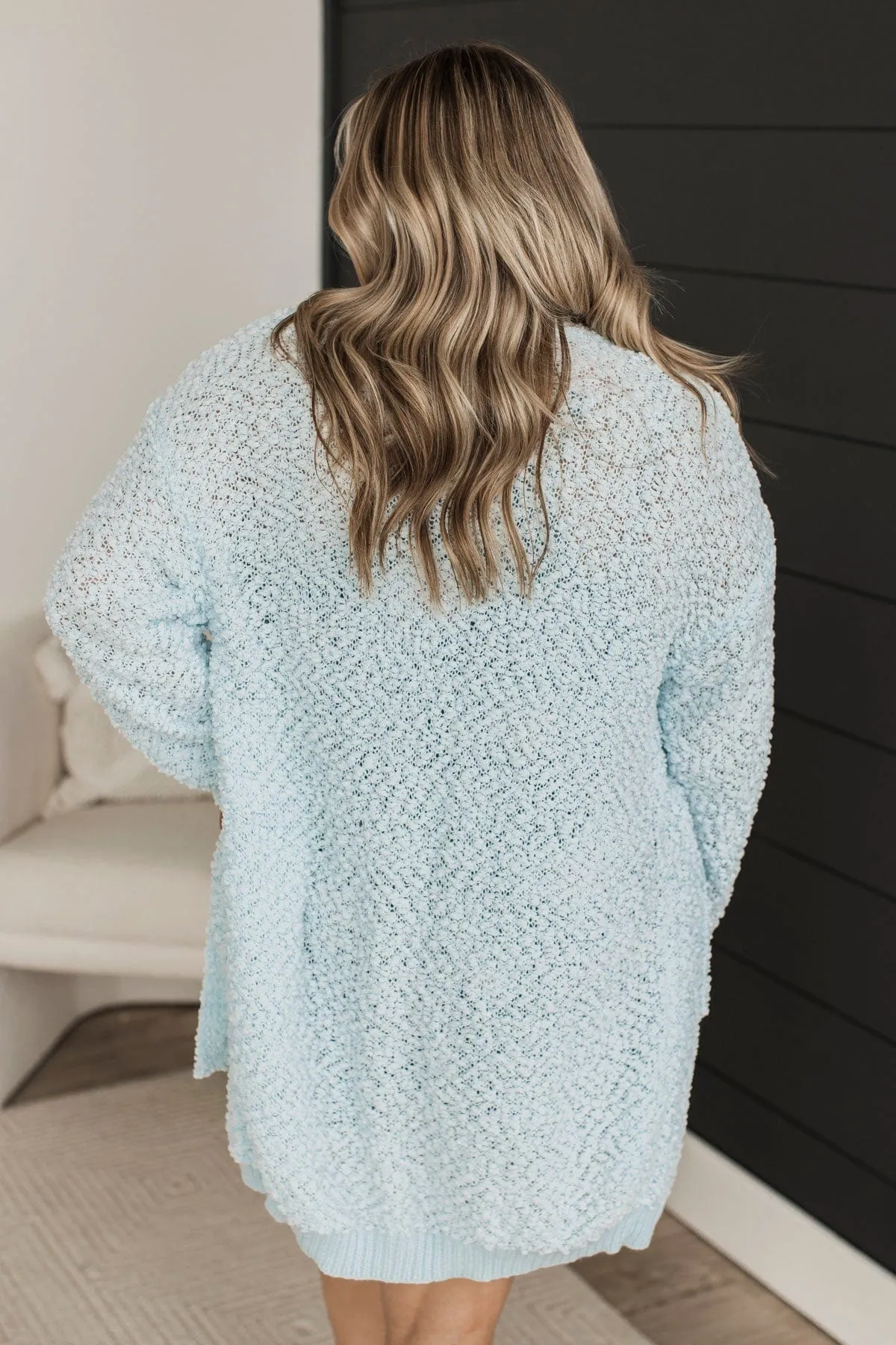 Movie Date Popcorn Knit Cardigan- Light Blue