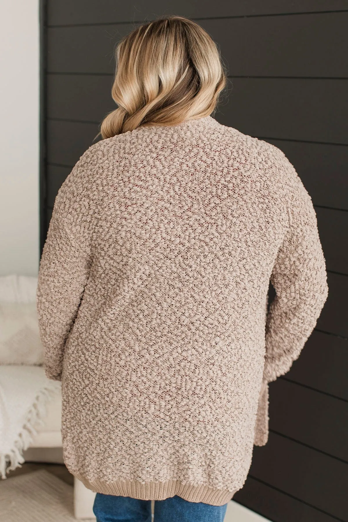 Movie Date Popcorn Knit Cardigan- Light Taupe