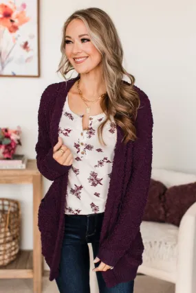 Movie Date Popcorn Knit Cardigan- Plum