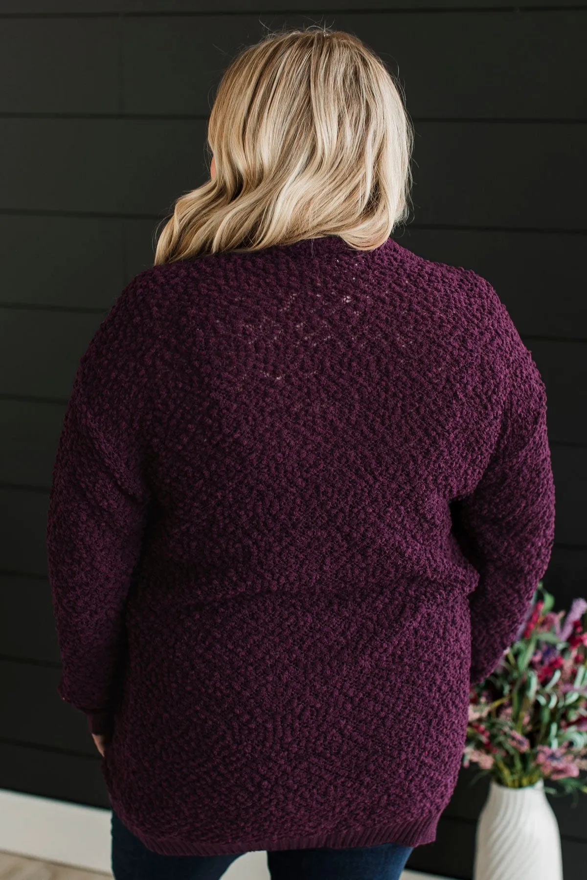 Movie Date Popcorn Knit Cardigan- Plum