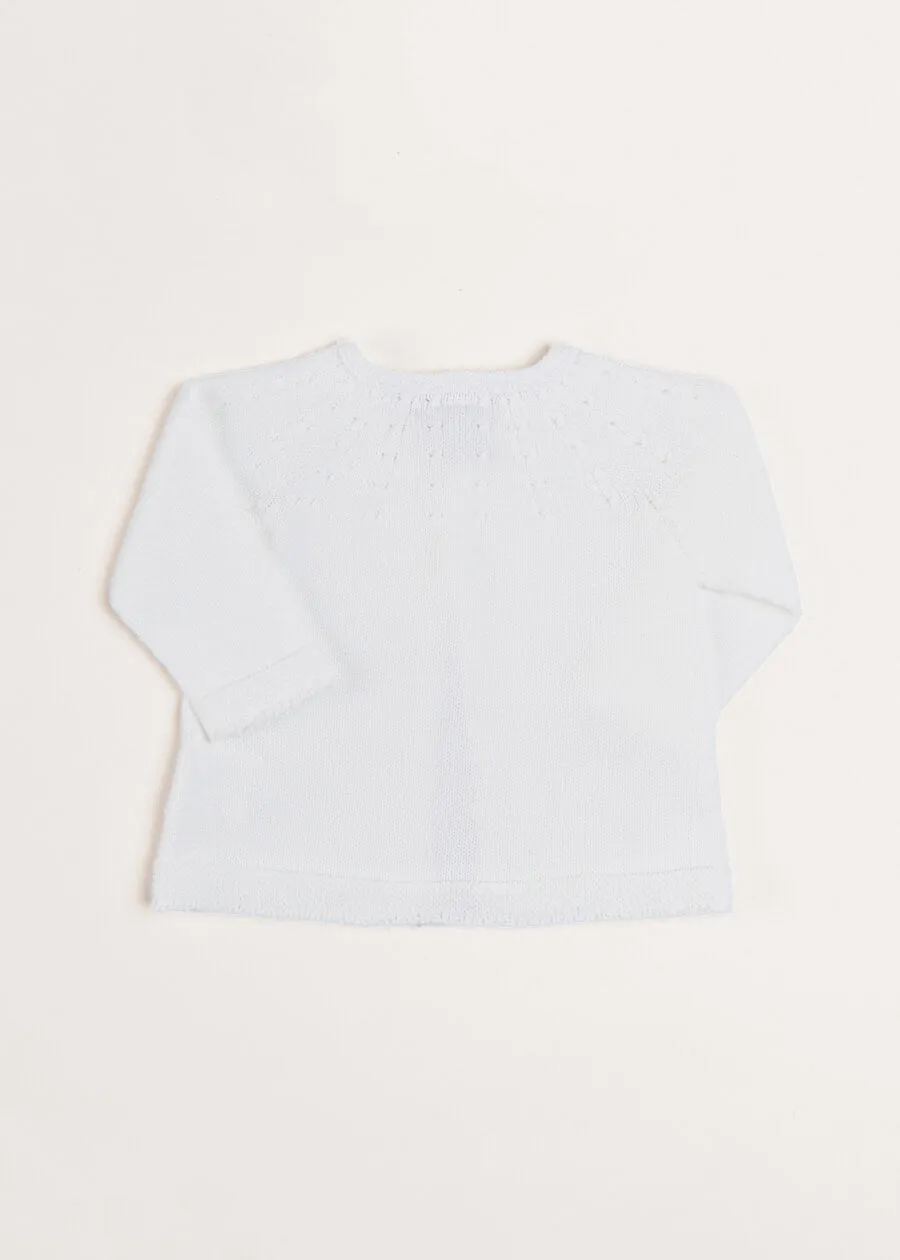 Openwork Detail Baby Cardigan in White (1-6mths)