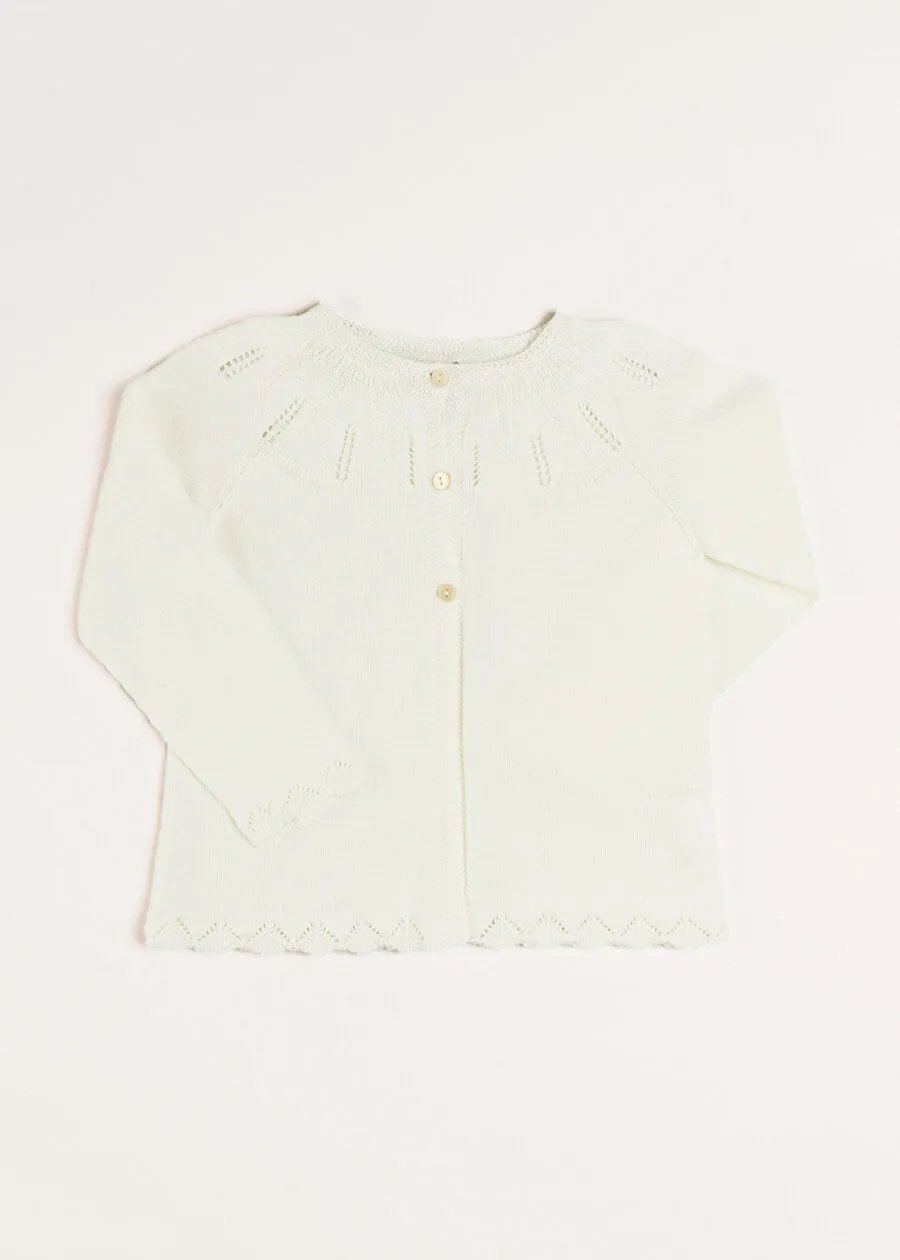 Openwork Detail Light Cardigan in White (6mths-10yrs)