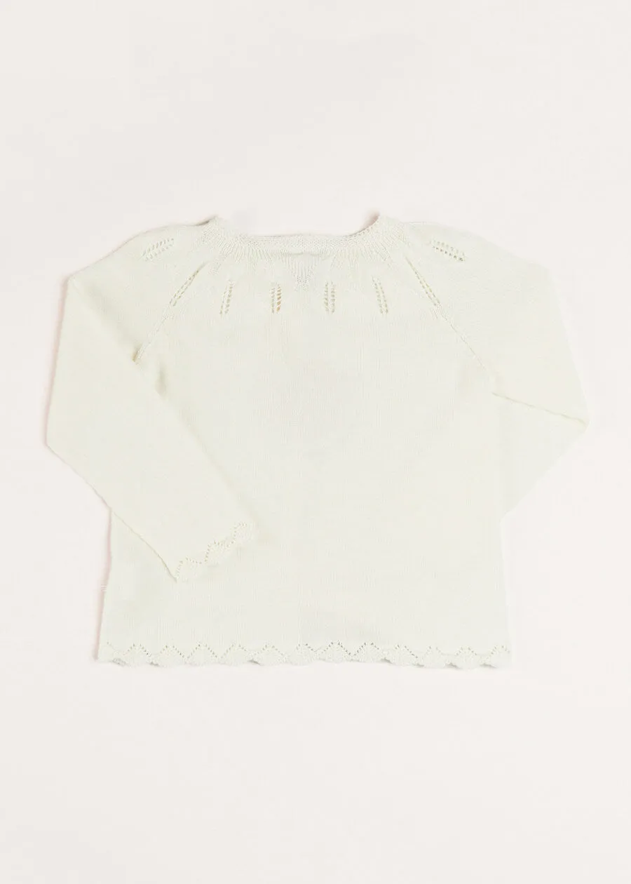 Openwork Detail Light Cardigan in White (6mths-10yrs)