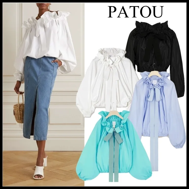 PATOU  |Long Sleeves Plain Cotton Party Style Elegant Style