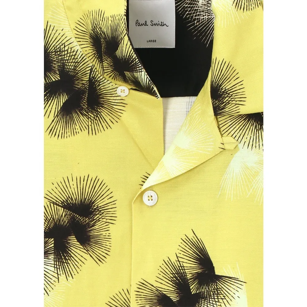 Paul Smith  |Flower Patterns Unisex Linen Street Style Short Sleeves Logo