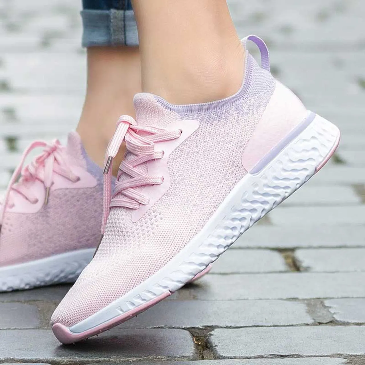 Pink flyknit casual pattern texture shoe sneaker