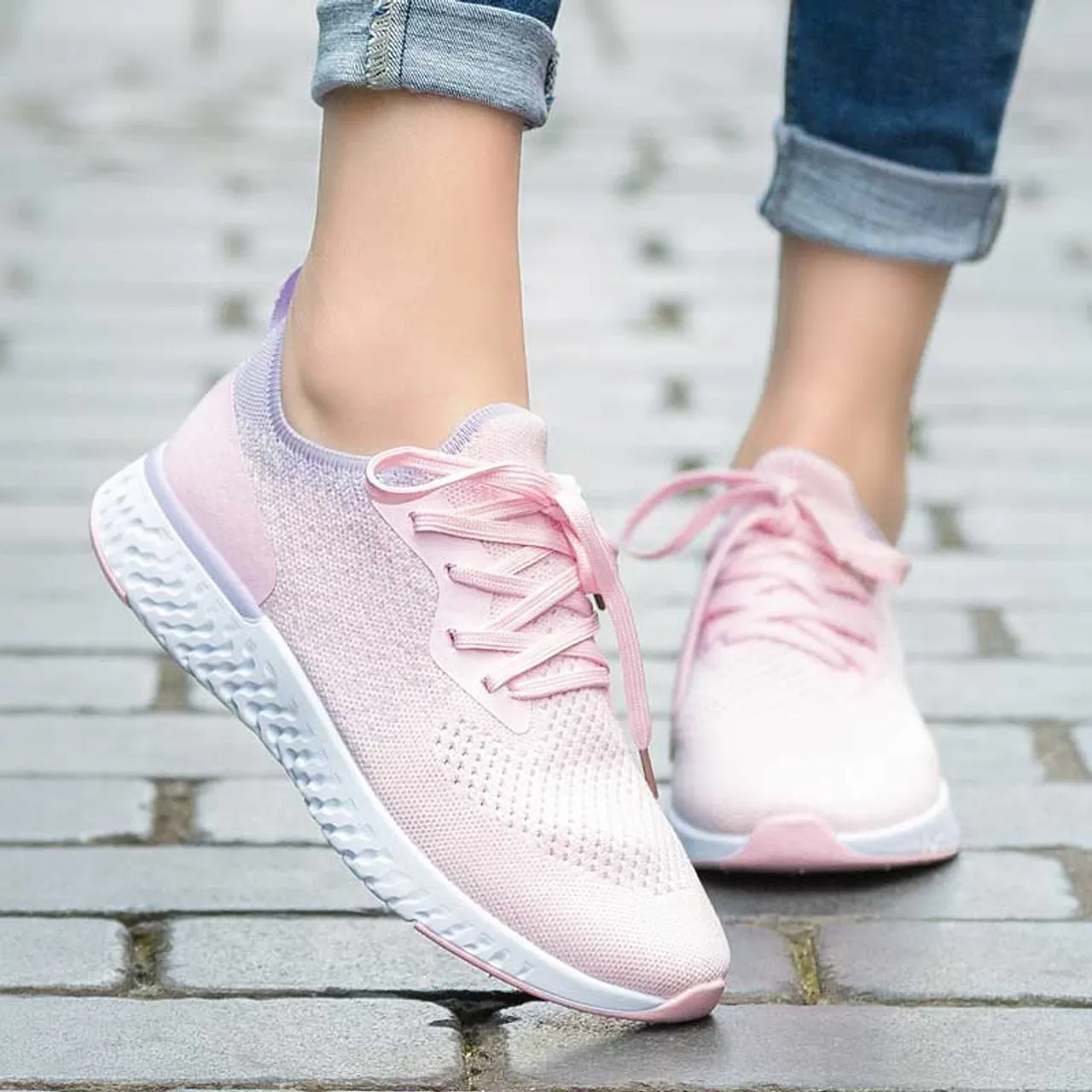 Pink flyknit casual pattern texture shoe sneaker