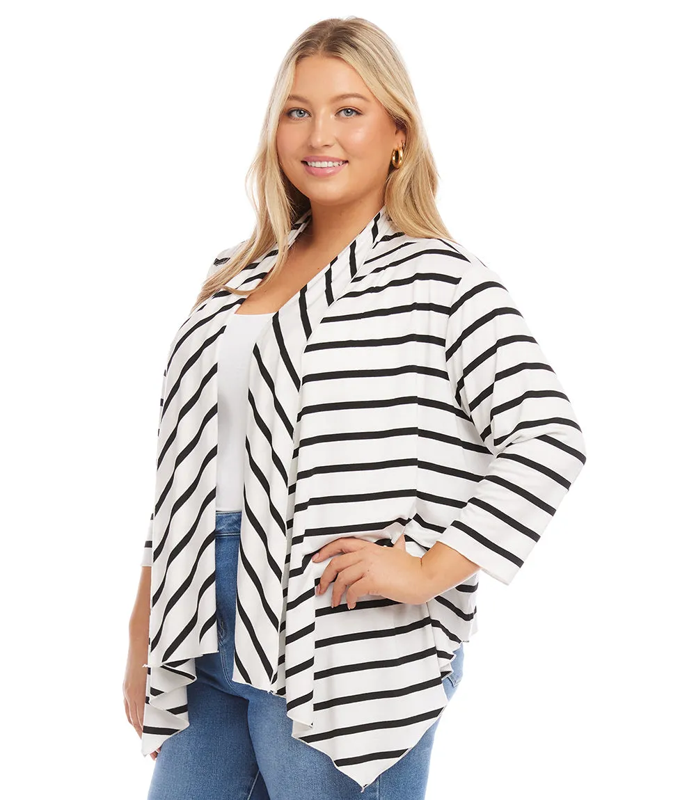 Plus Size Three Quarter Sleeve Drape Front Cardigan