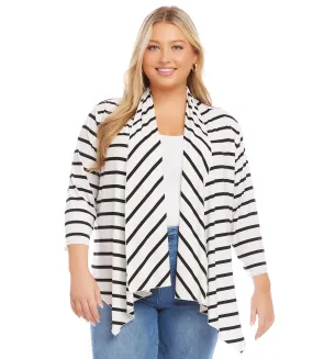 Plus Size Three Quarter Sleeve Drape Front Cardigan