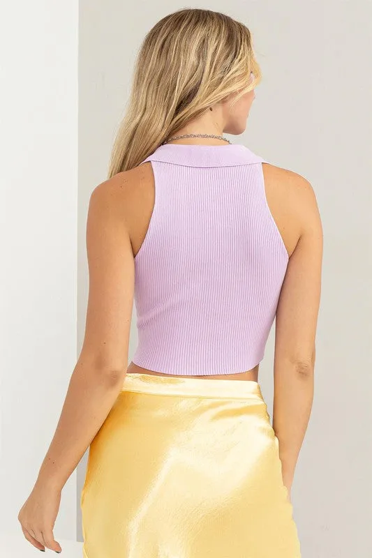 Sleeveless Collared Crop Knit Top