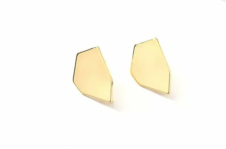 Solid Gold Ladies Jewelry Modern Off Shape Polygon Earrings SE4