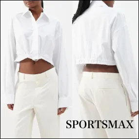 SPORT MAX  |Casual Style Long Sleeves Plain Cotton Elegant Style