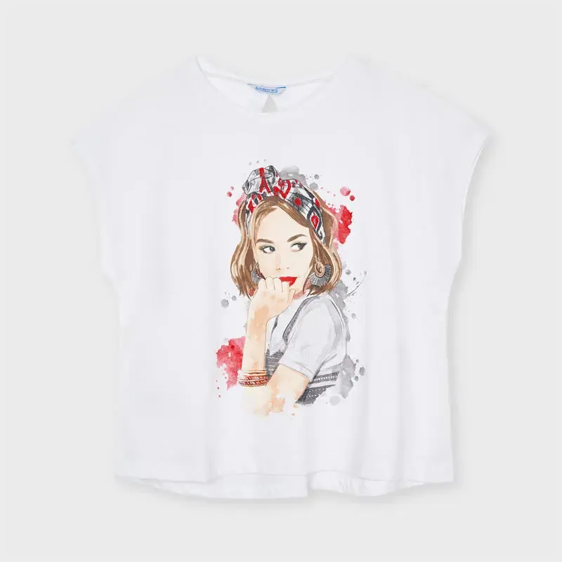 S/s Back Nod T-shirt for Teen Girl White Popp