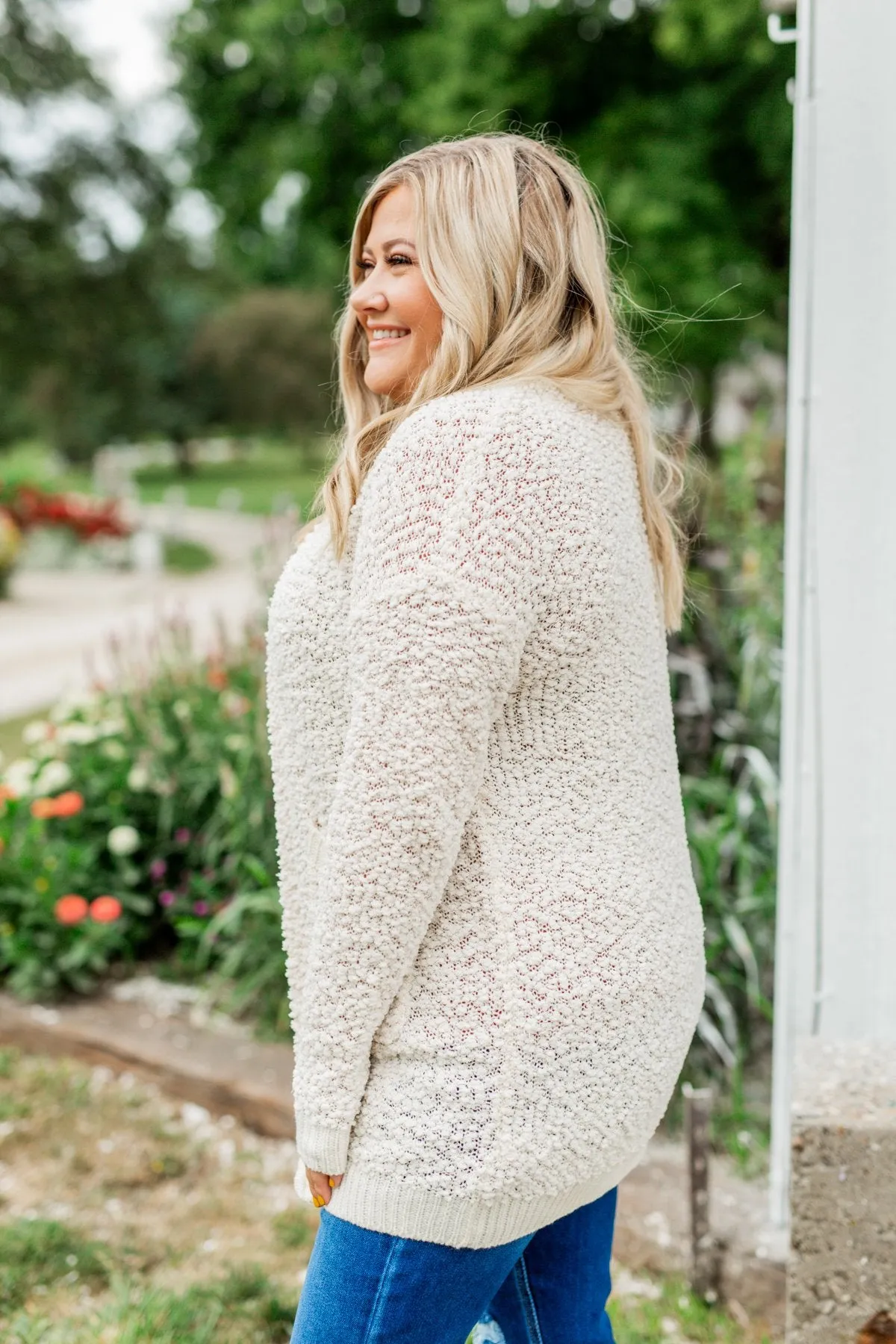 Stealing Glances Popcorn Knit Cardigan- Ivory