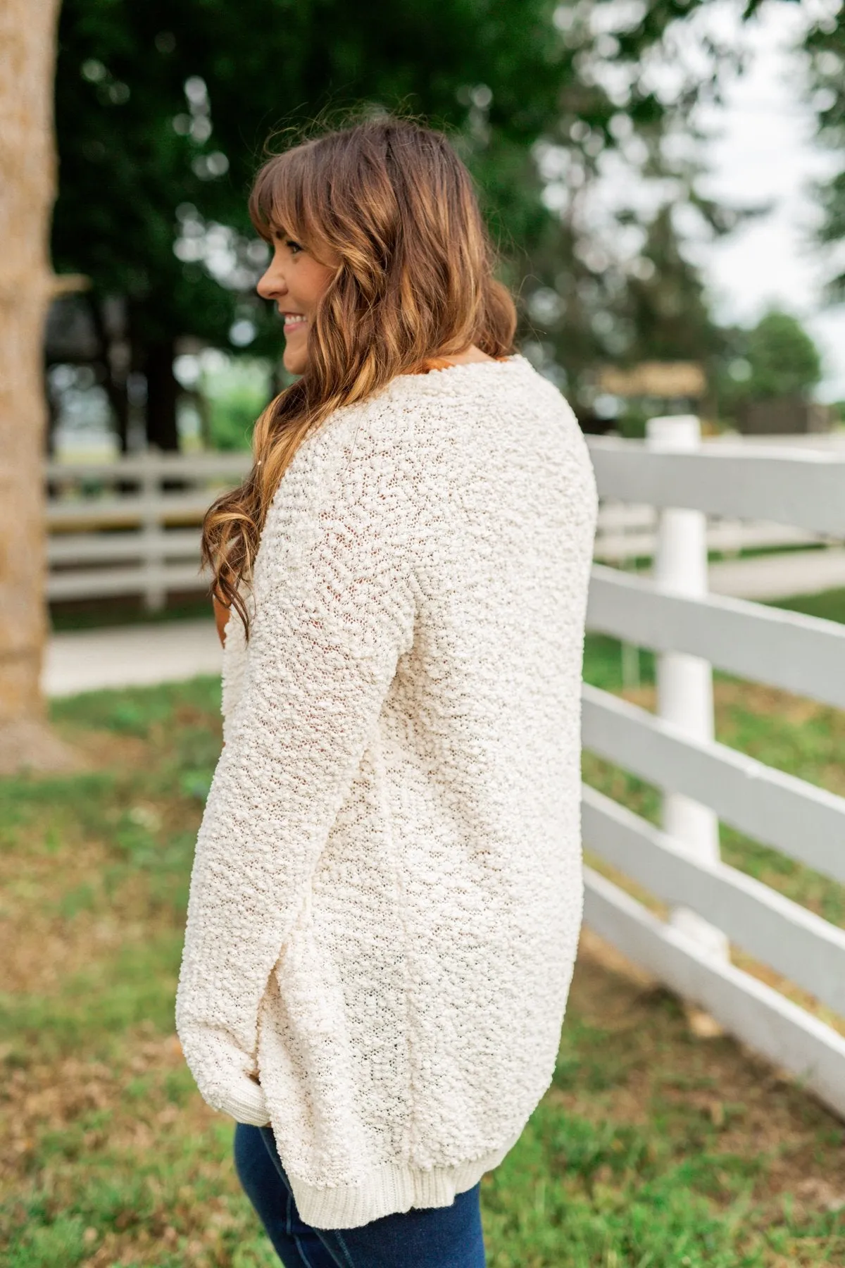 Stealing Glances Popcorn Knit Cardigan- Ivory