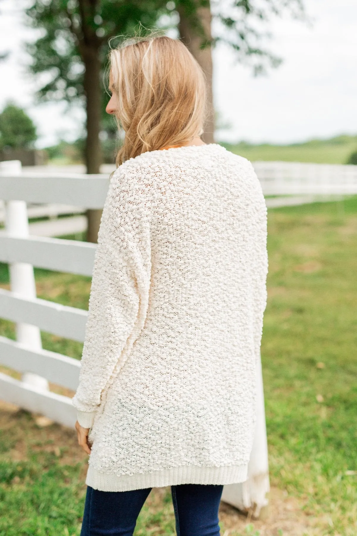 Stealing Glances Popcorn Knit Cardigan- Ivory