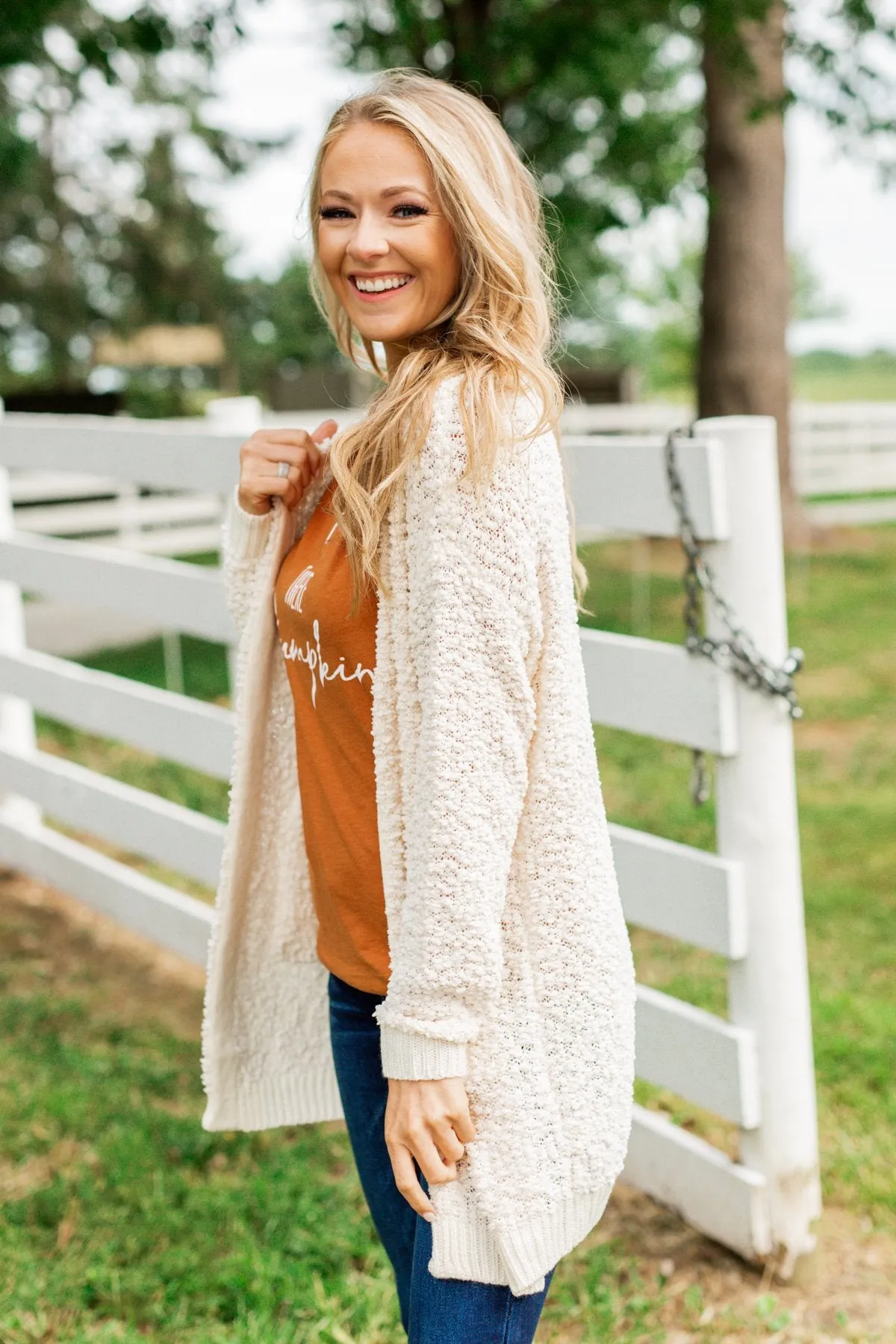 Stealing Glances Popcorn Knit Cardigan- Ivory