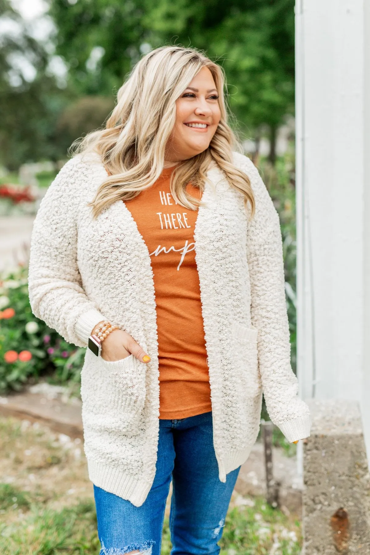 Stealing Glances Popcorn Knit Cardigan- Ivory