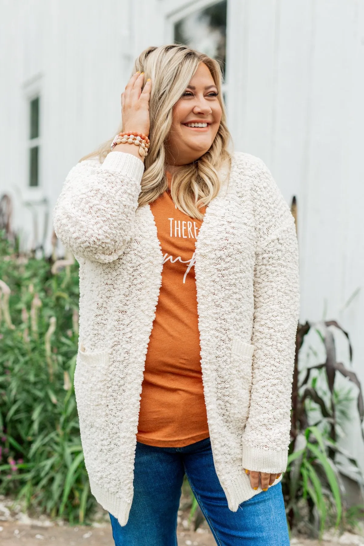 Stealing Glances Popcorn Knit Cardigan- Ivory