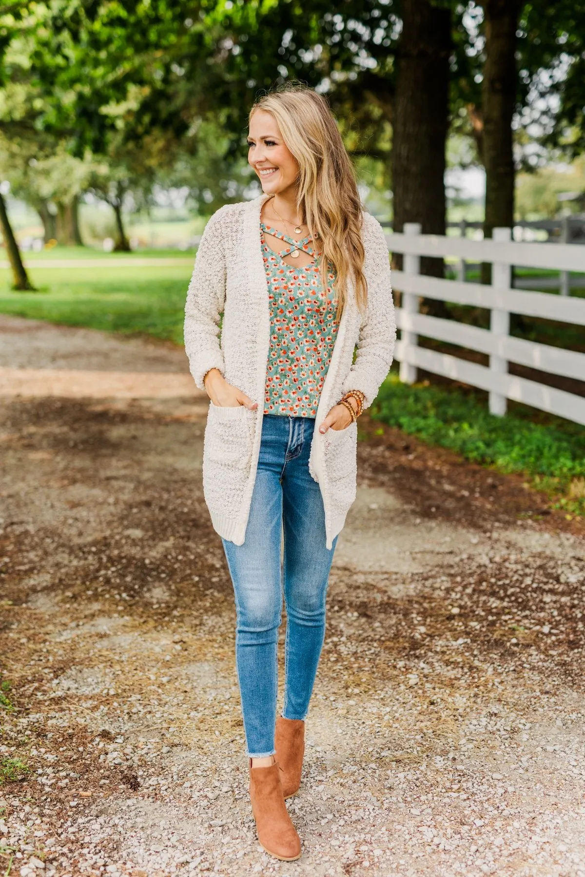 Stealing Glances Popcorn Knit Cardigan- Ivory