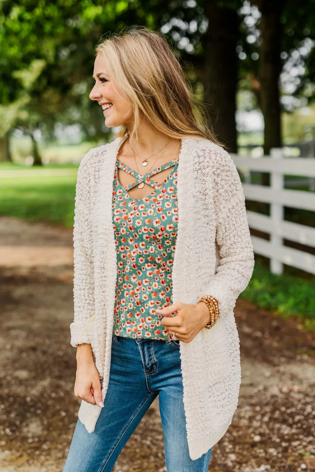 Stealing Glances Popcorn Knit Cardigan- Ivory