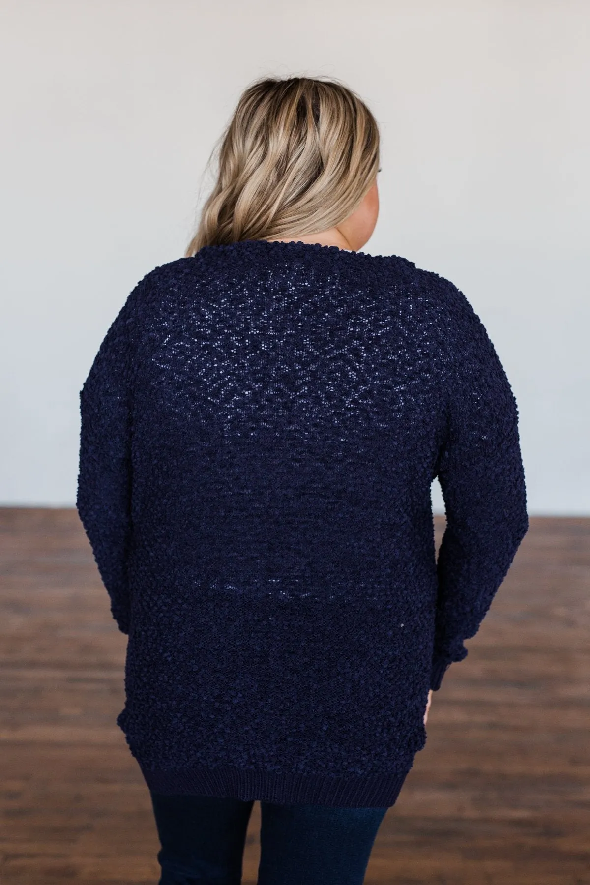 Stealing Glances Popcorn Knit Cardigan- Navy