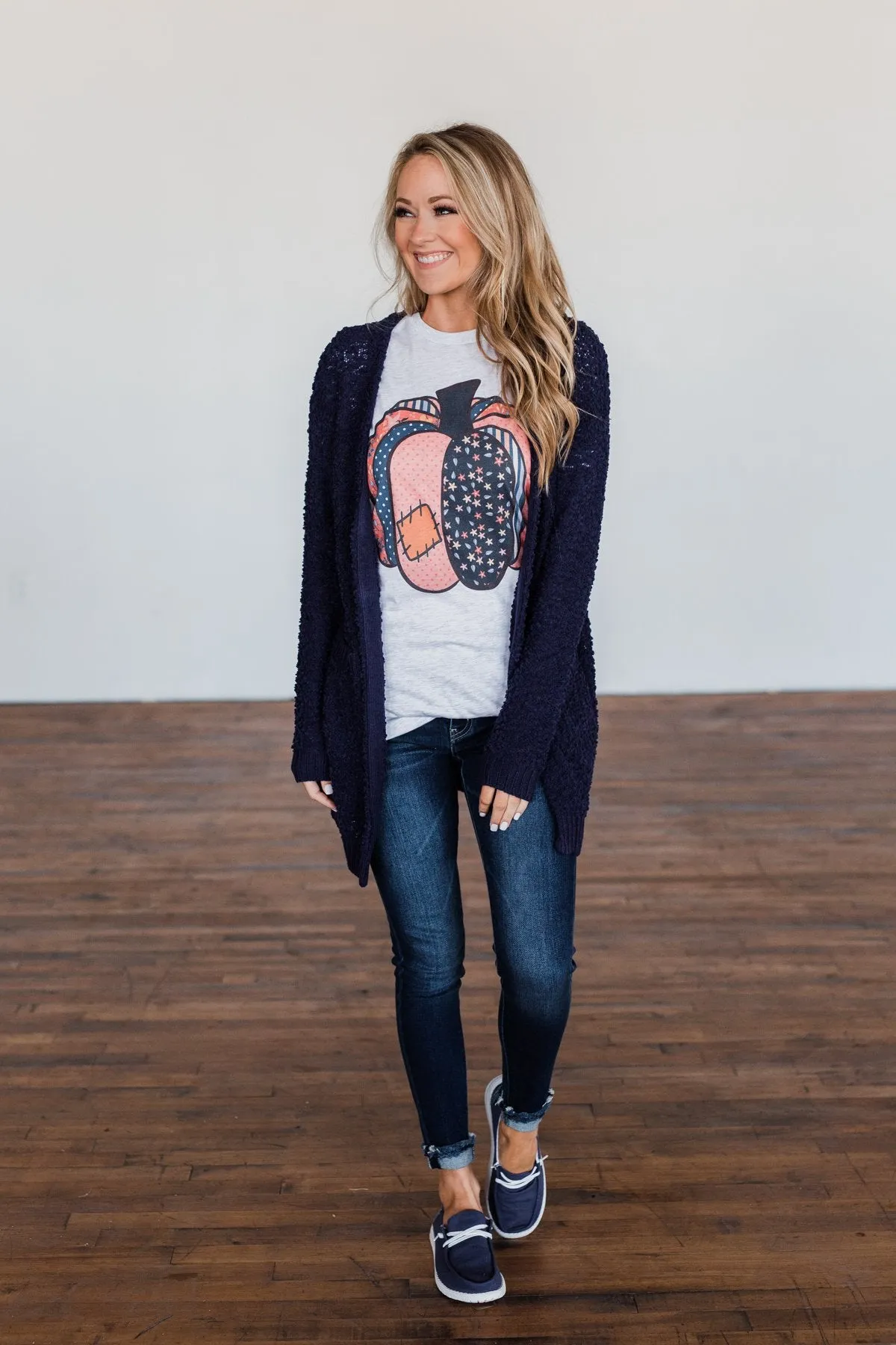 Stealing Glances Popcorn Knit Cardigan- Navy