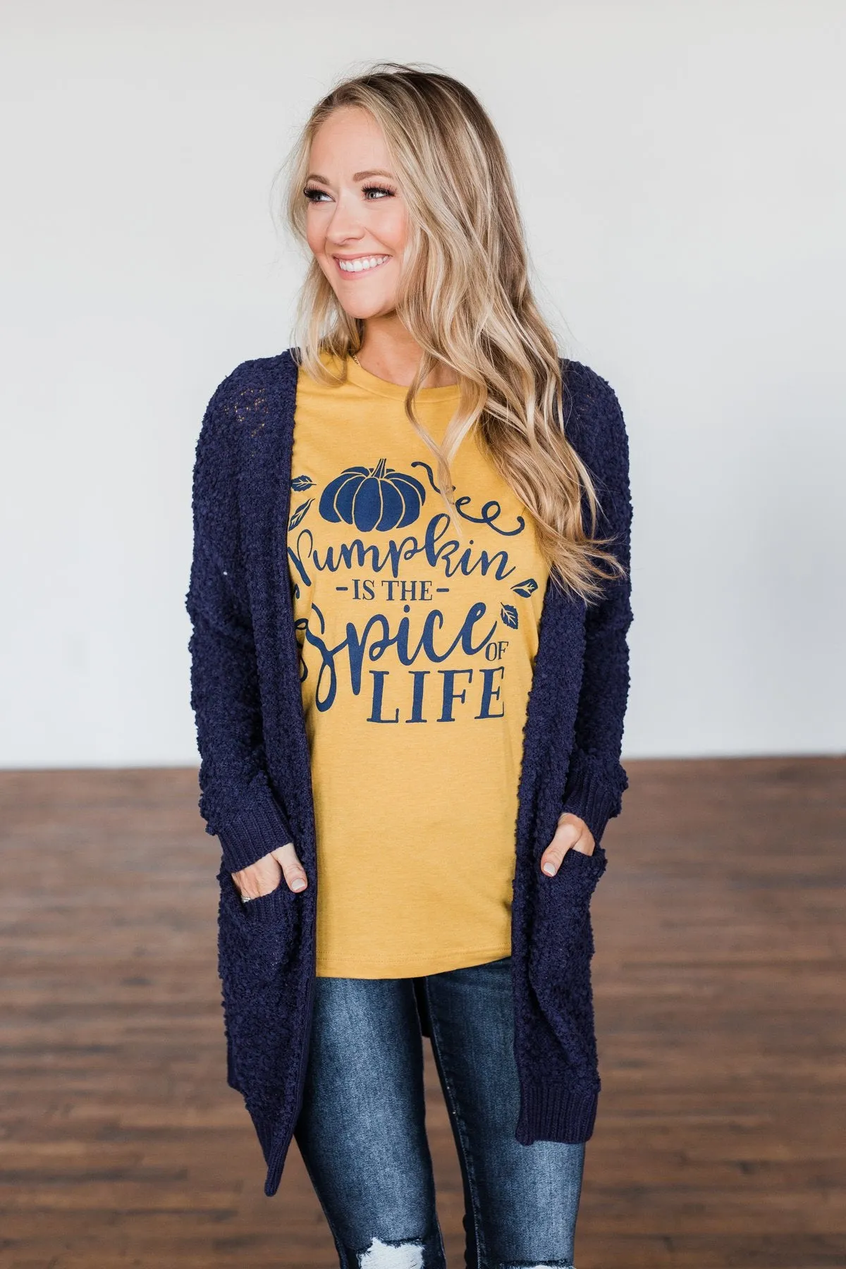 Stealing Glances Popcorn Knit Cardigan- Navy