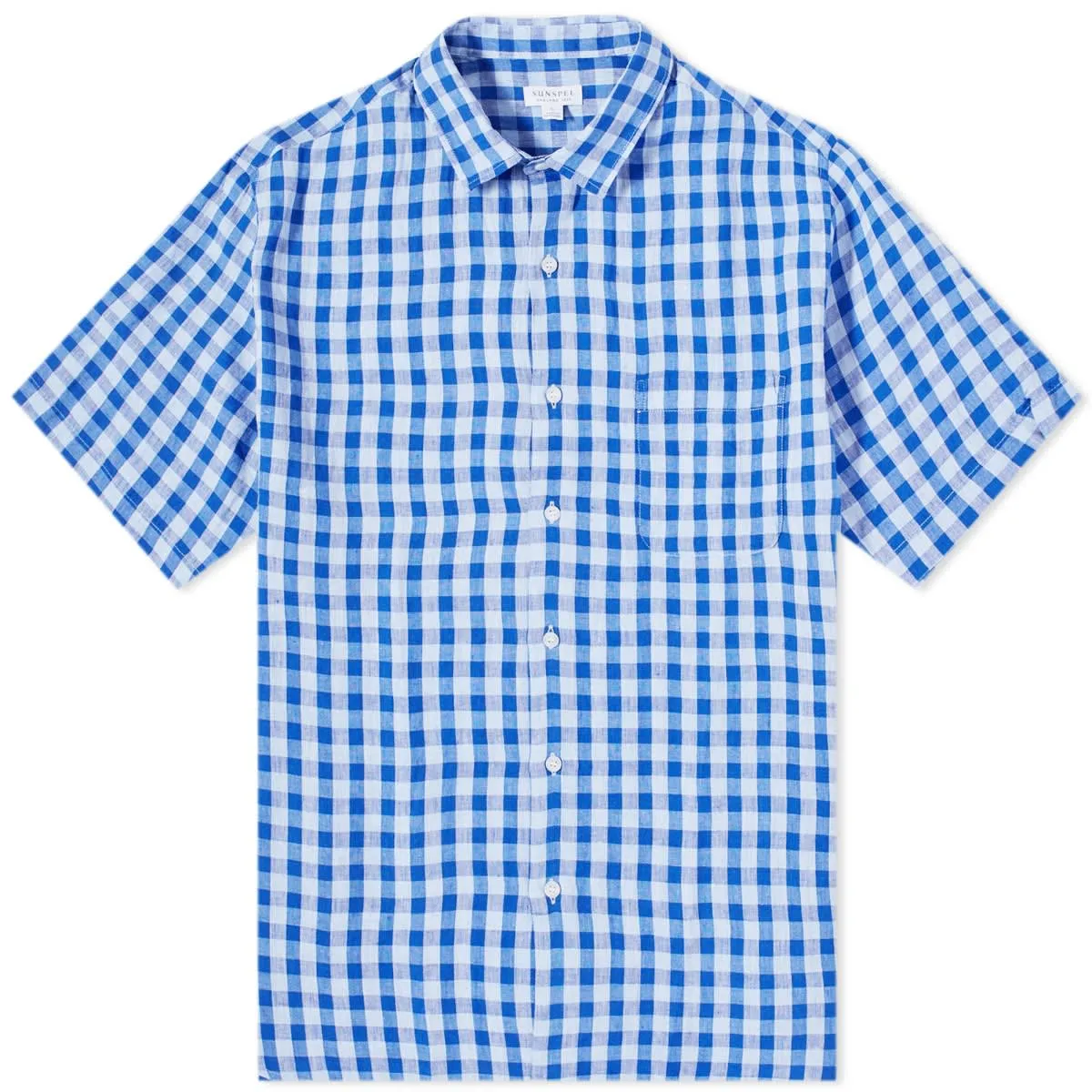 Sunspel Linen Short Sleeve ShirtBlue Gingham