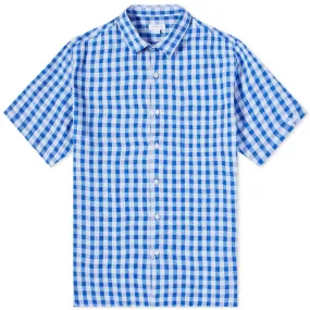 Sunspel Linen Short Sleeve ShirtBlue Gingham