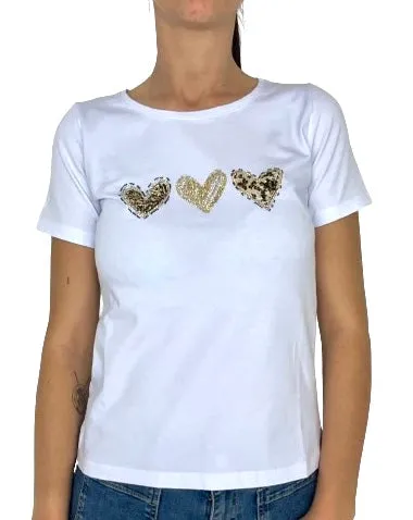 T-SHIRT DONNA BIANCA CON CUORI