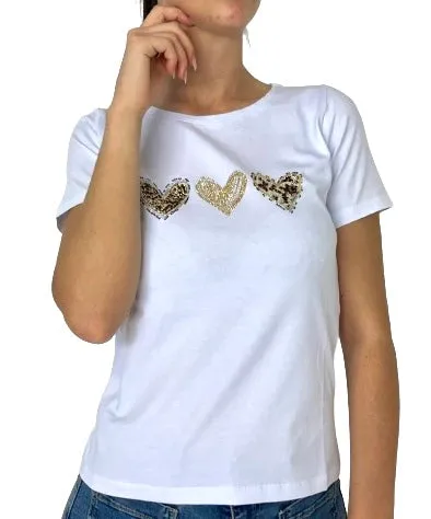 T-SHIRT DONNA BIANCA CON CUORI